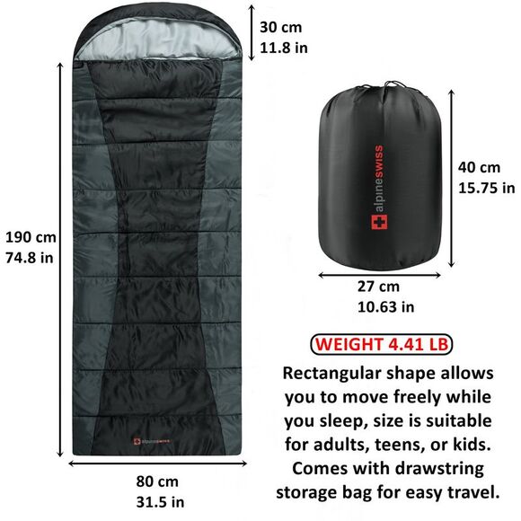 Alpine Swiss Sleeping Bag Adult Waterproof All Season Camping Backpacking Hiking - Picture 2 of 6